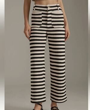 Maeve Anthropologie The Colette Striped Knit Pants Black White 29